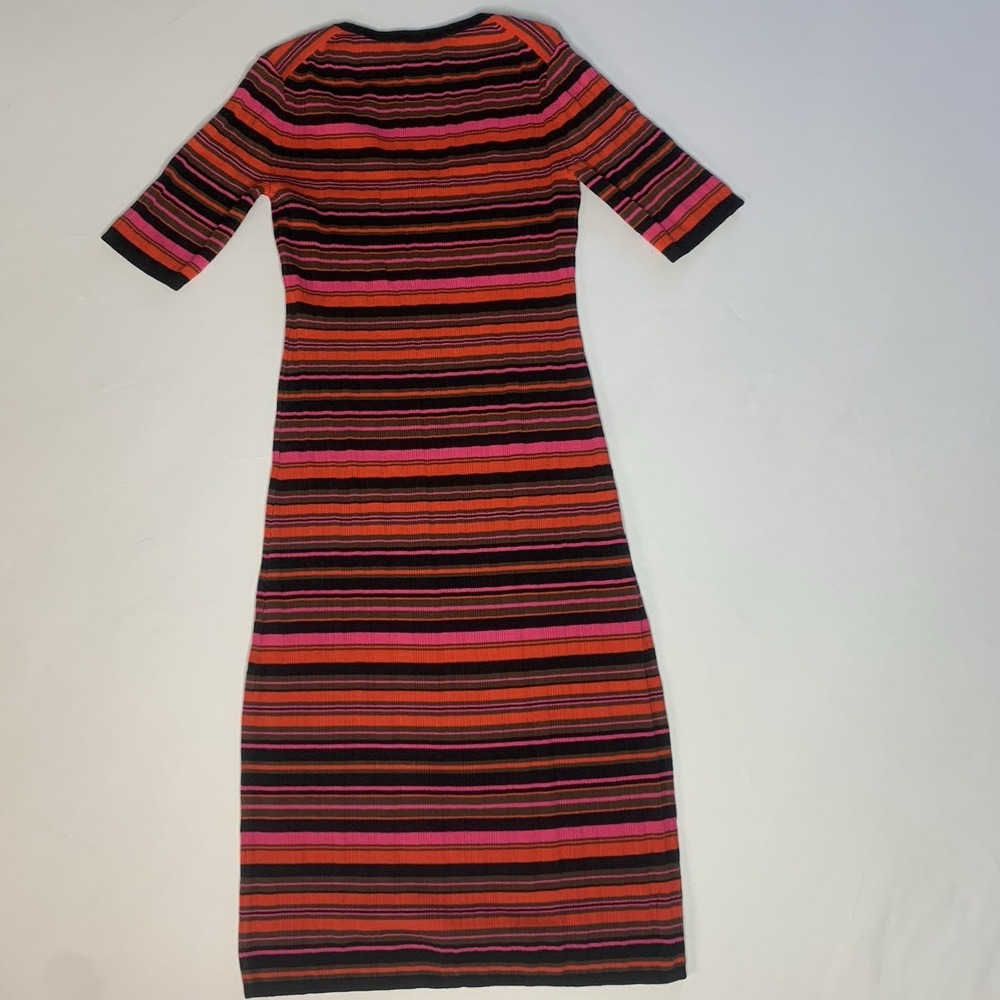 Trina Turk Striped Knit Sweater Dress V-Neck Short Sleeve Multicolor Sheath - Picture 9 of 12